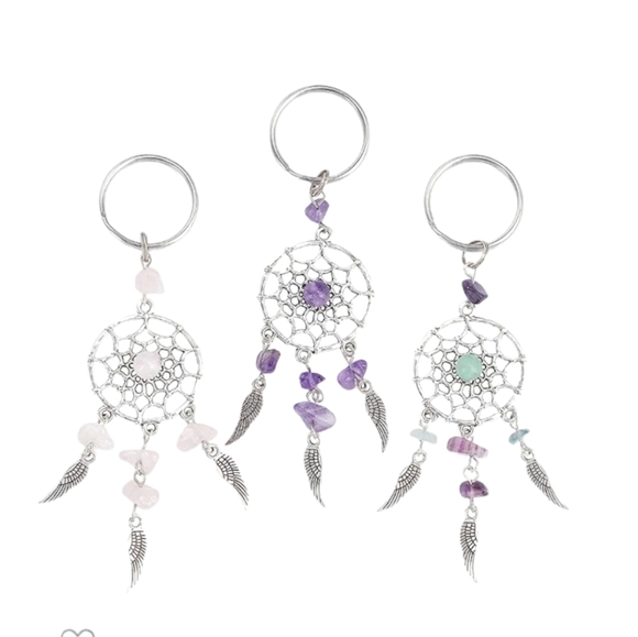 Dreamcatcher Keychain Crystal Glass Gemstone Feathers Silver Keyring Purple NEW - Picture 7 of 10